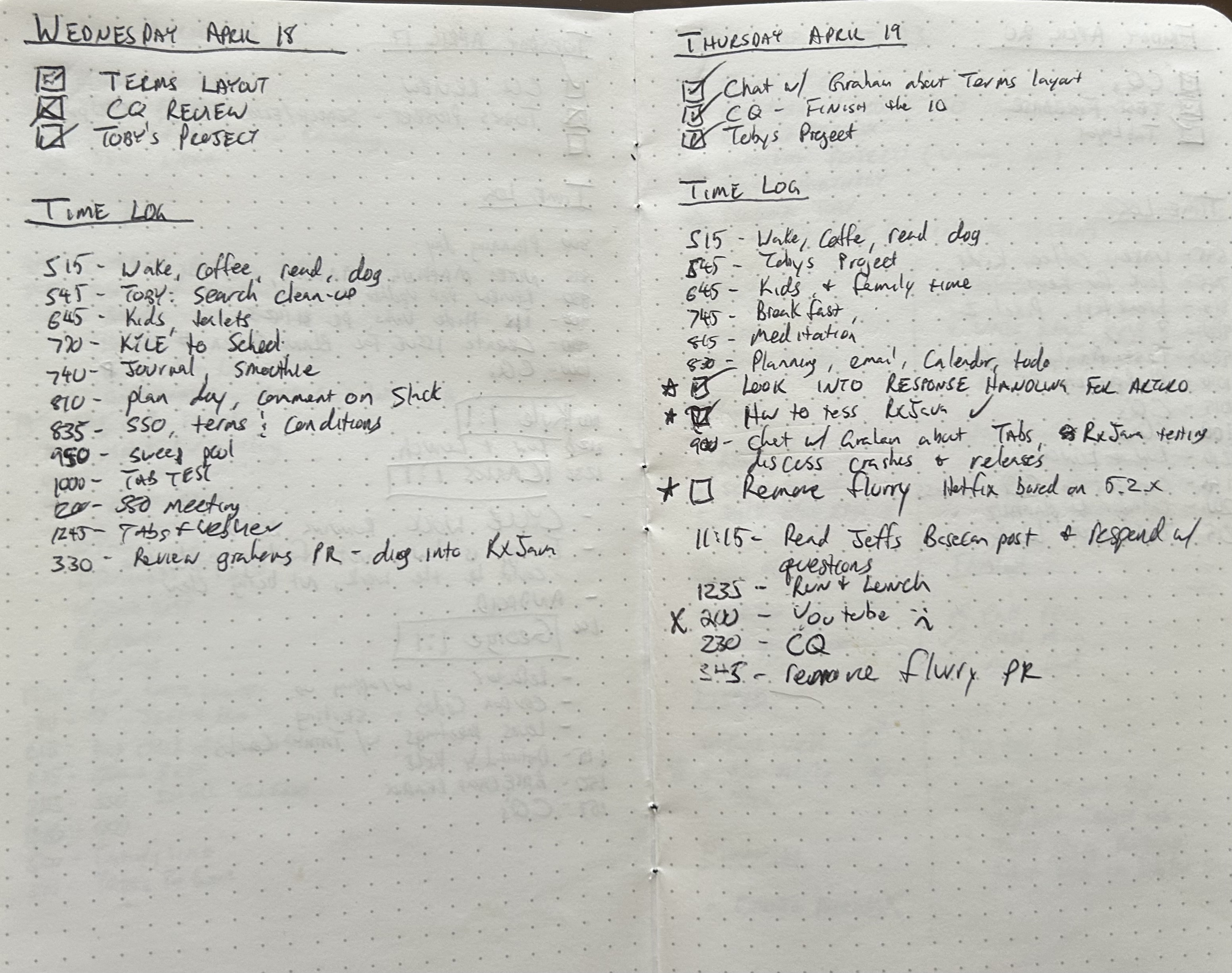 Docket format in notebook, 2016
